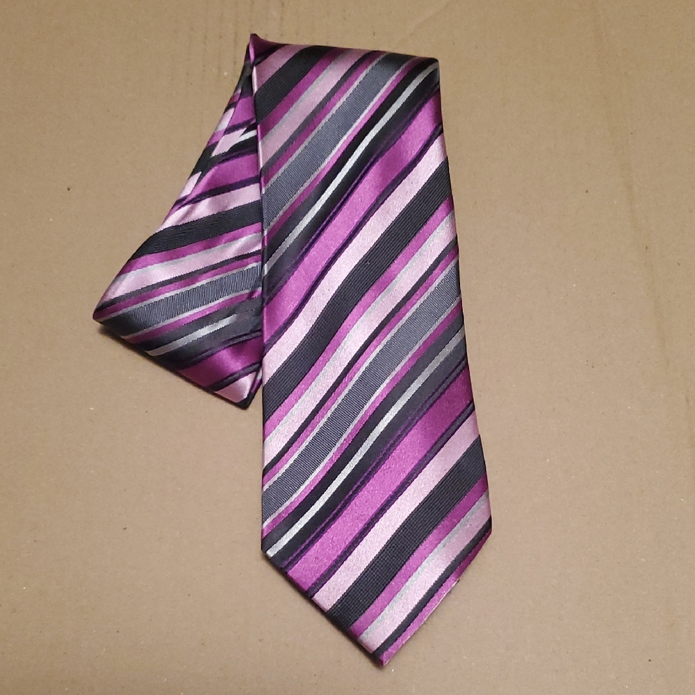 Hand Made 100% Silk Purple Striped Men's Tie